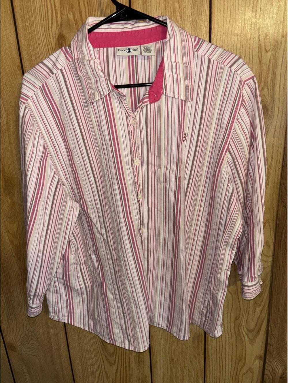 Duck Head Women’s Pink Multi Stripe Button Down Shirt Size L